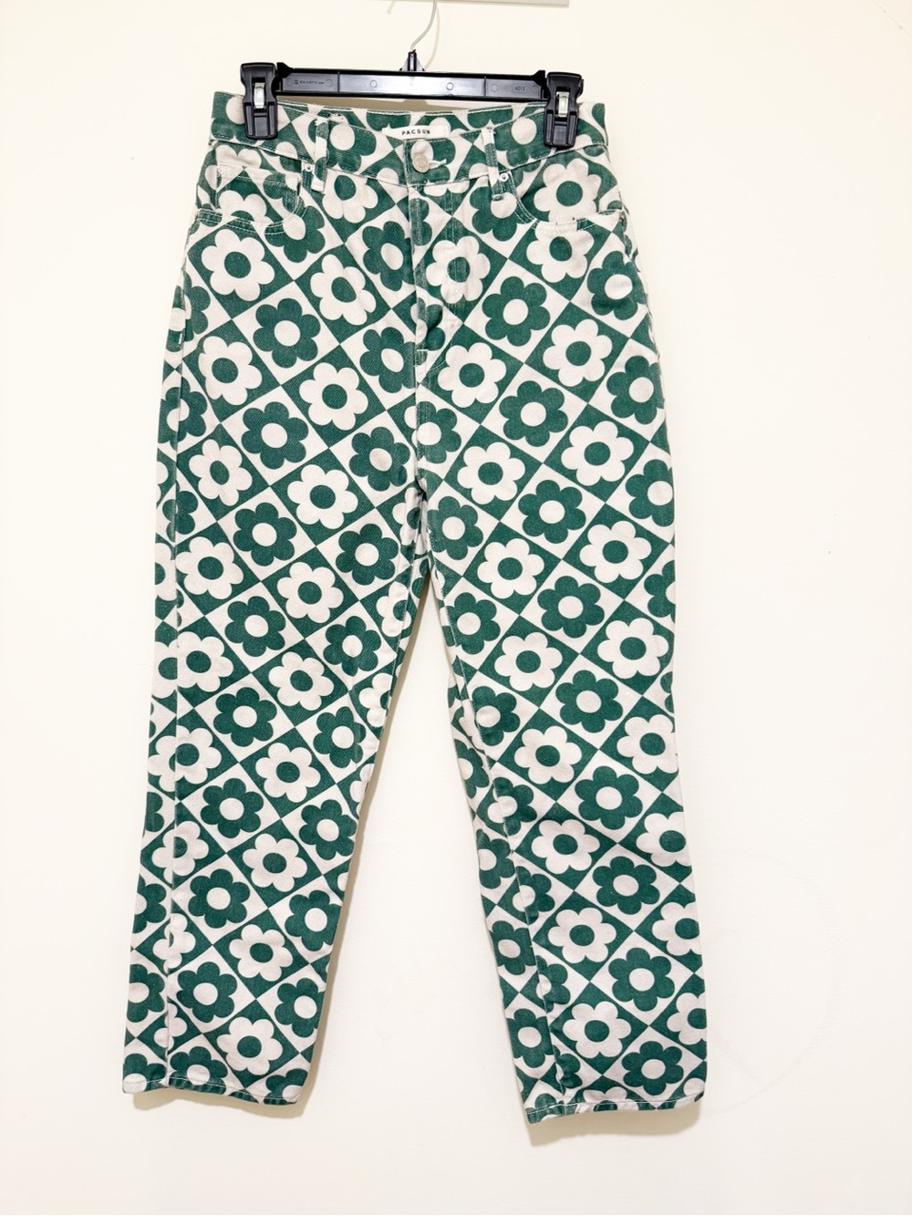 PacSun White and Green Floral Straight Leg Pants
